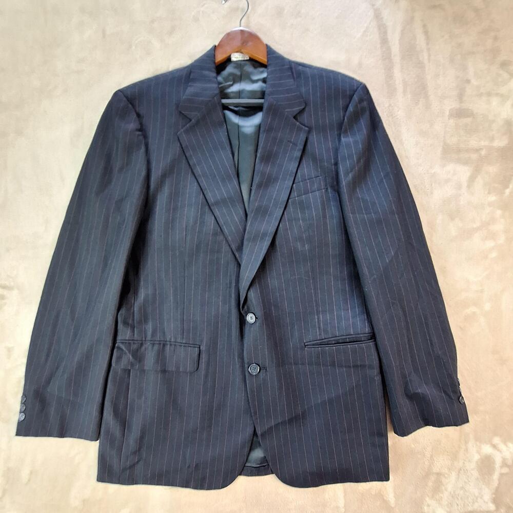 Vintage Botany 500 Suit Jacket Mens 42R Gray Stripe Single Vent 2 Btn Formal USA